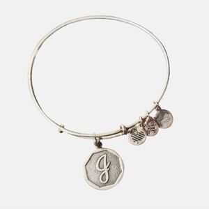 Alex Ani Initial J Charm Bangle Stack Bracelet Layer Silver Monogram‎ Adjustable